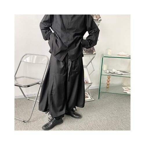 Spring three-dimensional cut leg drawstring loose leg trousers dark tall waist straight harem trousers