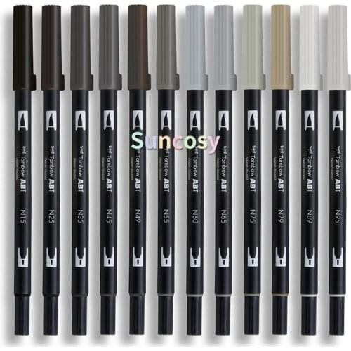 Tombow AB-T Double head watercolor pen, black gray transparent color filling pen, soft bristle pen, For Kids soft head