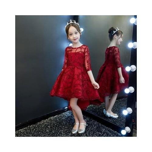 Elegant Girl Red Tulle Flower Girl Dress Party Kids Pageant Gown Girls Princess Wedding Dress First Communion Dresses 1-14T