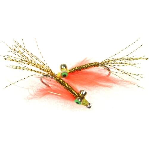 ICERIO 4PCS Brass bead Saltwater Fly Fishing Flies Clouser Deep Minnow Fishing Lures wiht Gold braid body Orange hair #3