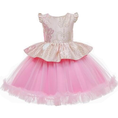 Lace Embroidery Formal Wedding Dresses Tutu Princess Dress Kids Birthday Party Dress For Girl Flower Children Clothes
