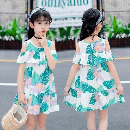 Teens Girls' Summer Dresses Holiday Party Dresses Vest Children Clothing Kids Banana Leaf Print Flounce Princess Beach Dress