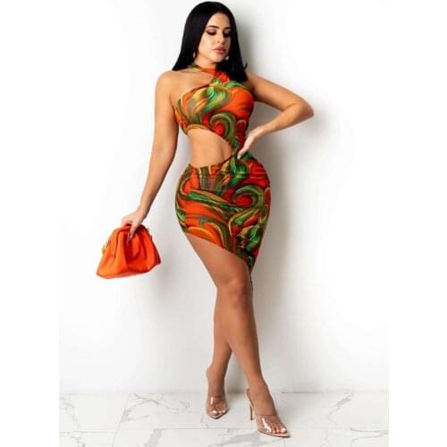 Plus Size Summer Clothing Sexy Bodycon Dress Sleeveless Nightclub Print Elasticity Dresses for Women Y2k Clothes Wholesale Items
