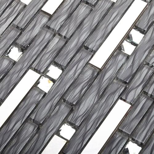 Long strip glass mixed stainless steel metal mosaic tiles kitchen backsplash mosaic bathroom shower mosaic hallway border