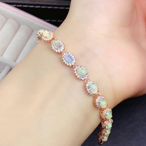 Fashion Classic 100% Natural and Real Opal chain bracelet 925 sterling silver Fine jewelry