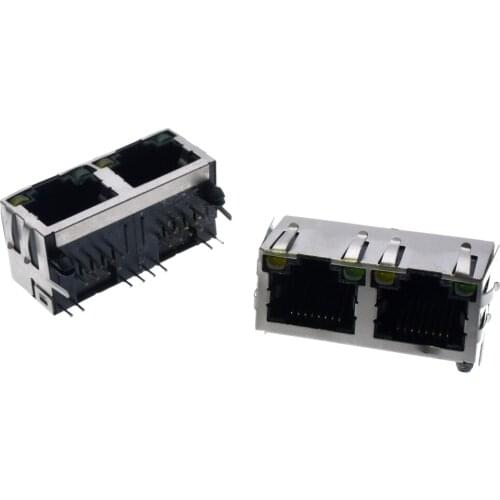 20pcs/lot New RJ45 Modular Network PCB Jack 56+LED/1x2 crystal female socket 90 degree Lan connector Shielded with LED Lamp