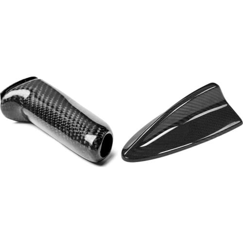 Car Antenna Shark Fin Cover Trim with Car Real Carbon Fiber Handbrake Cover Grip Handle Lever Brake Handle Cover