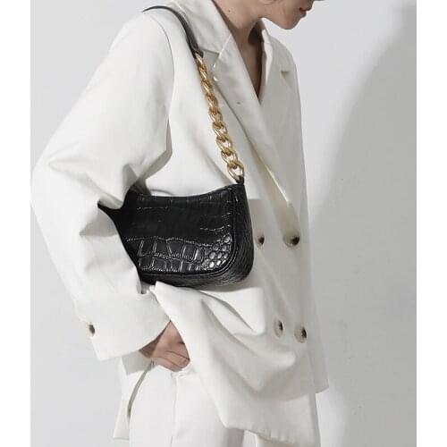 2021 New baguette bag and purse Pure color chain fashion women shoulder messenger bag women High quality Stone pattern