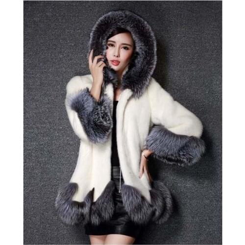 New Autumn Winter Large Size 4XL Faux Rabbit Fur Coats Women Thick Warm Hooded Outerwear Panelled Rabbit Fur Coat Female Mw325
