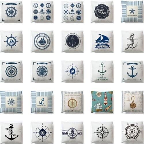 New Modern Sailing Ships Marine Printing Cushion Covers Anchor Rudder Linen Throw Pillow Case For Couch Seat Bedroom Home Decor