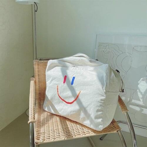 New Storage Bags Cartoon Embroidered Smiling Face Washing Bag Dry and Wet Separation Zipper Storage Bag with Soft Handle