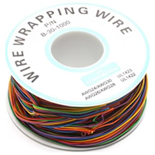 One Roll 8 Colors 30AWG Wire Wrapping Wire, Tinned Copper Solid, PVC insulation