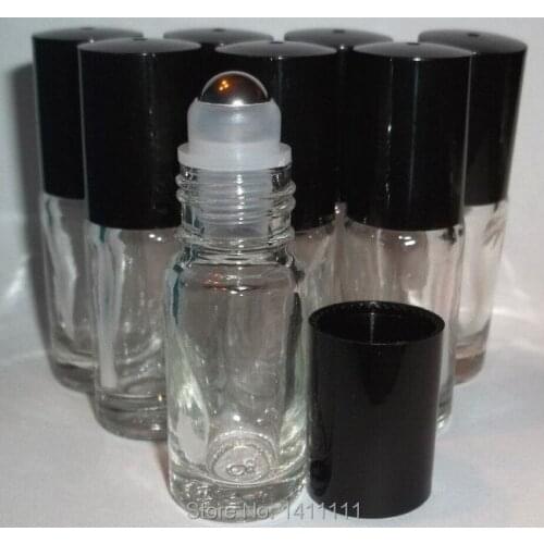 Wholesale- 800pcs Refillable 5ml 1/6oz MINI ROLL ON fragrance PERFUME THICK GLASS BOTTLES ESSENTIAL OIL Steel Metal Roller ball