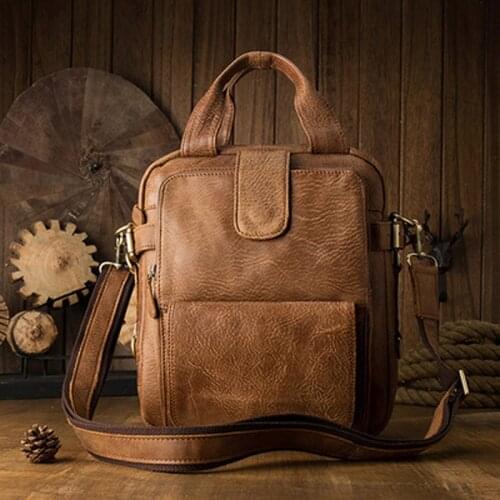 IFashion handmade original retro cowhide shoulder messenger bag mens bag leather mens portable briefcase vertical