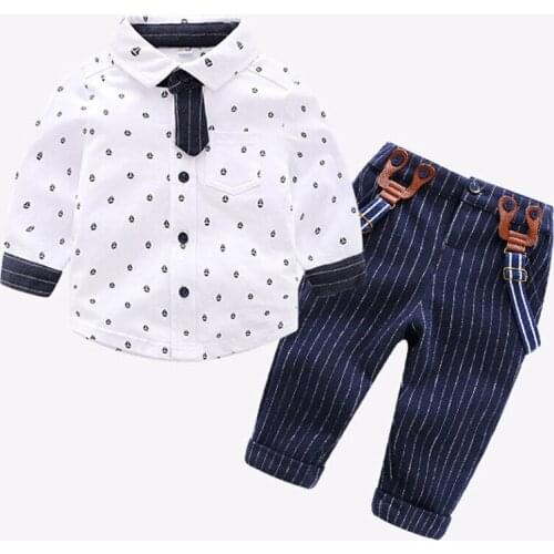 Autumn Kids Boy Clothing Set Gentleman 1-4 Years 2021 Newborn Boys Clothes Full Sleeve T-Shirt+Belt Pant Happy Birthday Clothes