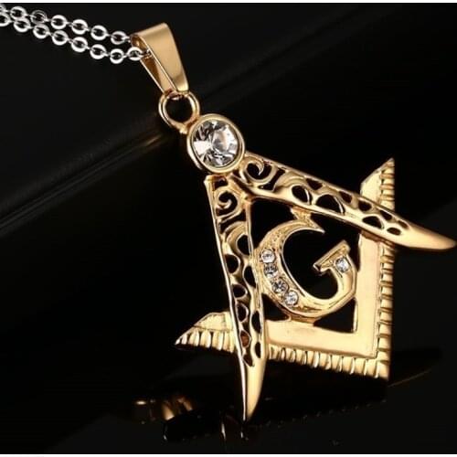 Punk Fashion Hollow Zircon Masonic Symbol Freemason Amulet Necklaces for Men