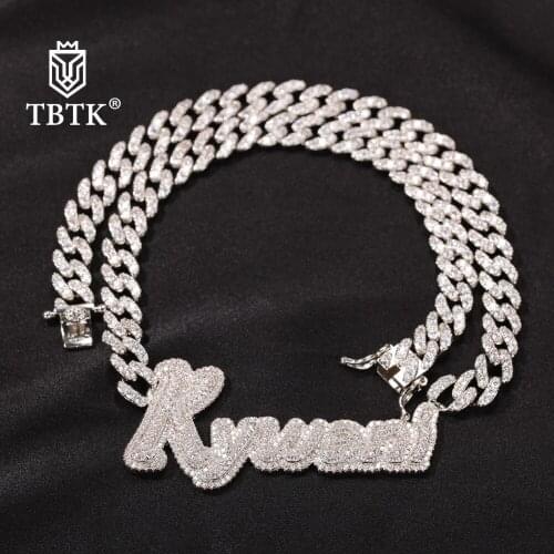 TBTK Custom Name Necklace Cursive Letters With Iced Out Cuban Chain 12mm 9mm Initial Necklace Personalised Hiphop Jewelry