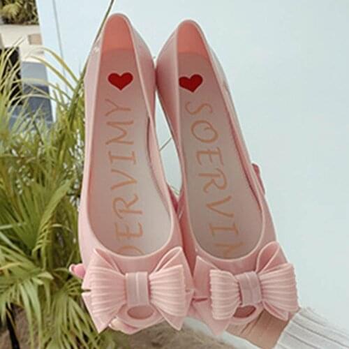 Butterfly-Knot jelly shoes women rainproof ballerina peep toe solid candy loafers net celebrity pvc moccasins woman flats 2020