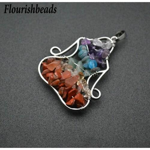Mix Multi Color Small Loose Stone Chakra Metal Necklace Pendant Fashion Energy Jewelry Findings 10pcs Per Lot
