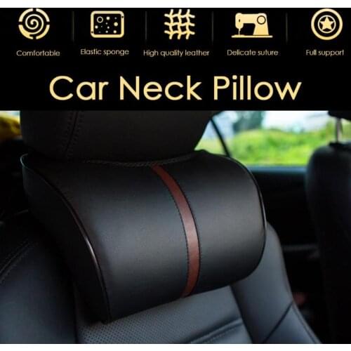 High Quality PU Leather Adjustable Car Neck Pillow Memory Foam Neck Rest Safety Seat Headrest Cushion Pad Auto Accessories
