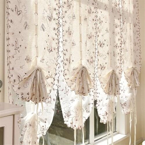 Butterfly Embroidery Ribbon Roman Curtain Shade Home Pastoral European Kitchen Tulle Curtain Balcony Voile Window Screening