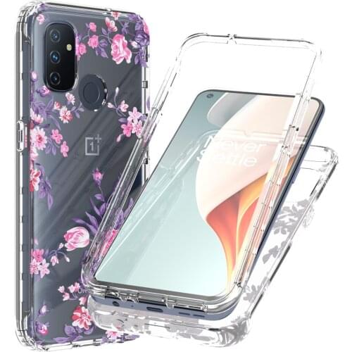 2 in 1 Luxury Clear Painted Flower Case for OnePlus Nord N100 Hard PC + Soft TPU Full Protective Capas Skin Back Phone Cover