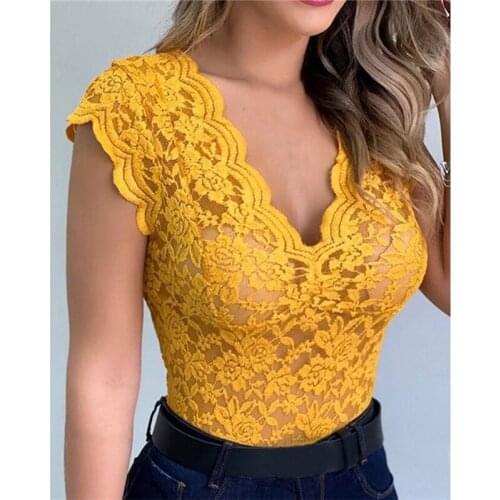 Sexy Lace Blouses Shirts Club Female Acrylic Shirts Deep V Summer Tee Tops Lace Sexy V Neck Sleeveless Fashion Vest New