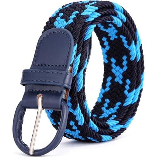 TJ-TianJun Elastic Twill Leisure Belt Women And Men Same Color Alloy Buckle Polychrome Woven Waistband Free Length Adjustment
