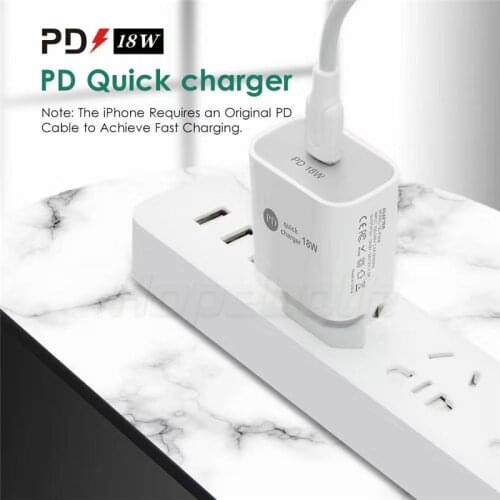 50pcs 18W PD Charger for iphone 11pro max Max Pro USB Type C EU US Travel Power Adapter