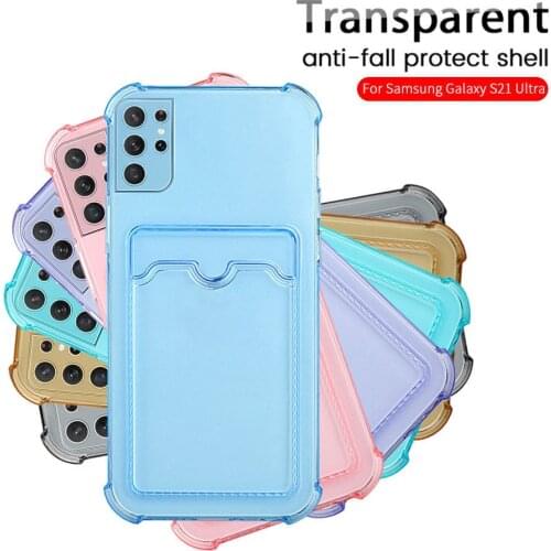 Camera Protect Clear Case For Samsung Galaxy S21 Ultra 5G S 21 FE S20 Plus Note 20 Card Slot Back Anti-fall Bumper Cover Fundas