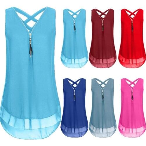 Sexy Lady Solid Color Back Bandage V Neck Sleeveless Zipper T-shirt Blouse Vest Women Sexy Tank Tops Blouse Tee Vest Plus Size S
