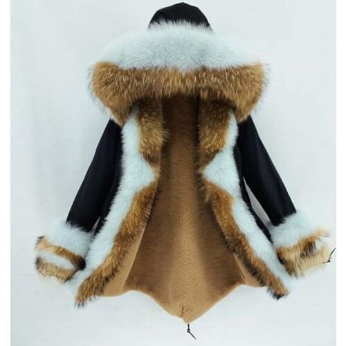 7XL Winter Jacket Natural Raccoon Fur Fox Fur Collar Hood Cuffs Thick Warm Outerwear Long Parka Womens clothing Real Fur Coat