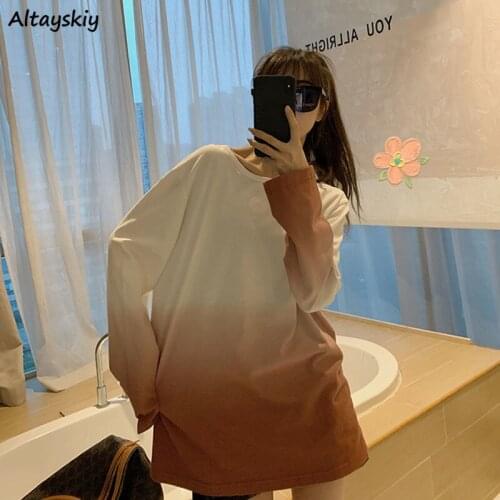 T-shirts Women Gradient Color Harajuku Ins Chic Fall Basic College Teens Tops All-match Loose Fashion Popular Ladies Streetwear