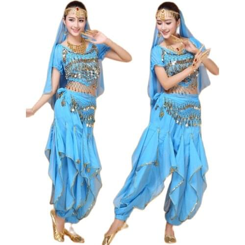 Plus Size Belly Dancing Costumes 5 Pcs Top & Pants & Waist Chain & Tire & Veil Costume Indian Dance Indian Clothes Belli Dancer