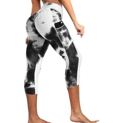 Women Fitness Legging Pants Trouser Tie Dye High Waist Long Yoga Pants with Pocket Elastic Band Leggings Trousers Skinny Pants