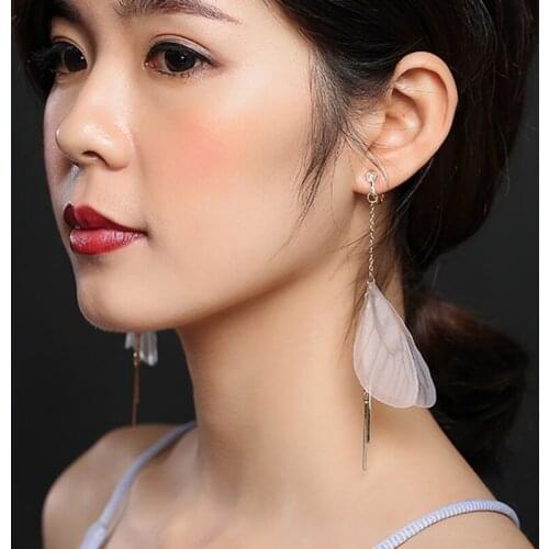 Unique Asymmetric Feather Tassel Dangle Earrings Women Fashion Vintage Jewelry Accessory