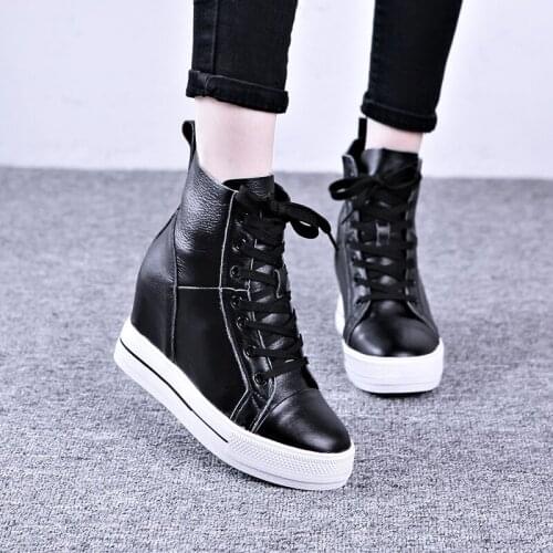 Good quality High Heels Height Increasing Wedges Women Shoes Lace Up Women Pumps Genuine Leather Platform Shoes Woman sneakers