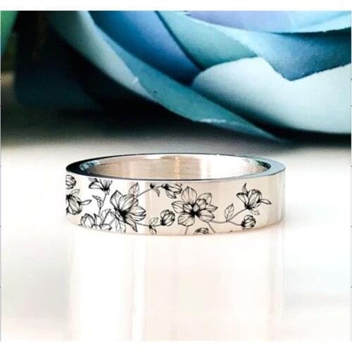 Silver Color Ring Plant Pattern Engraved Band For Woman Daily Wear Jewelry Thick Fingerstall Night Party Birthday Gifts Bijoux