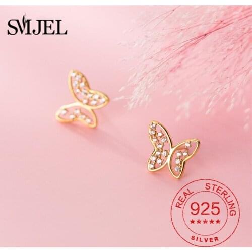 100% 925 Sterling Silver Earrings Crystal Zircon Animal Butterfly Stud Earring for Women Anti-allergy Fine Jewelry Accessories