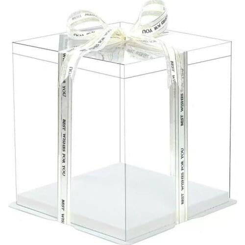 2pcs 22x22x16 CM Clear Lid White Base Square Cake Box For Gifts Bakery Products Package