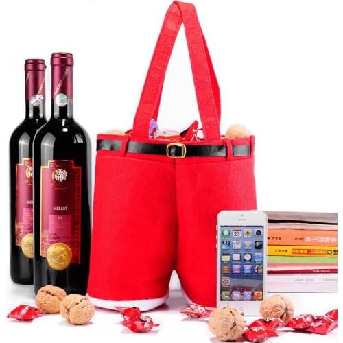 20 Pcs Christmas Treat Candy Bag Wine Bottle Holder Santa Pants Gift Wrap Bags Wedding New Year Holiday Decor Wholesale X2
