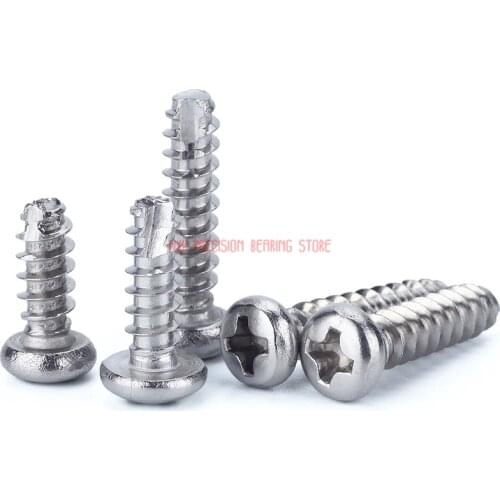 2021 Wood Screws 304 Grade M2 M2.3 M2.6 M3 20 Pcs Stainless Steel Round Head Cross Cutting Tail Self Tapping Screw Pt Slotting