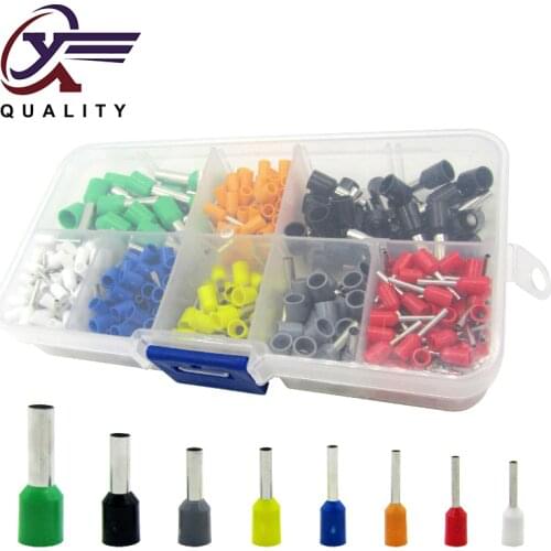 400pcs/box AWG 22-10 Insulated Cord Pin End Terminal Kit Set Wire Copper Tubular Crimp Connector E0508 E7508 E1008 E1508 E2508