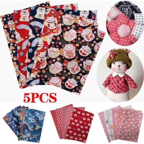5Pcs/set Patchwork Japanese Style Cotton Fabric Scrapbooking Cloth DIY Handmade Sewing Crafts Garment Bag Doll Supplies 20x25cm