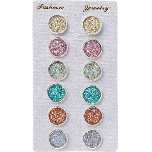 6 Pairs Stainless Steel Shiny Austrian Crystal Round Stud Earrings Set Jewelry
