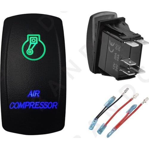 Car Boat Marine AIR COMPRESSOR Rocker Switch 5P ON-OFF SPST Laser Etched Illuminated Green&Blue Led Lights，Jumper Wire Set