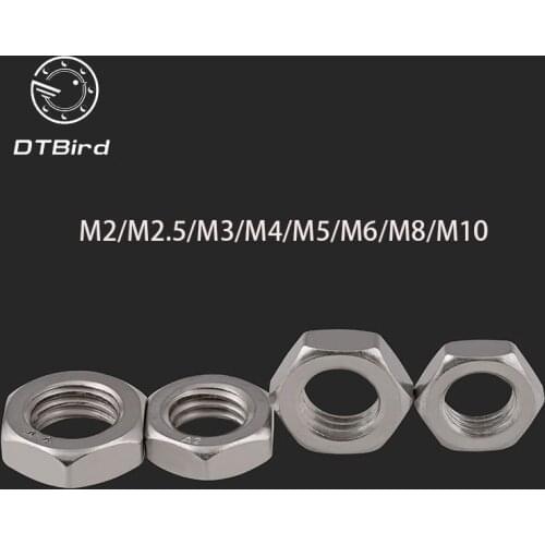 Free shipping100PCS DIN439 M2 M2.5 M3 M4 M5 M6 M8 M10 Stainless Steel 304 Hex Thin Flat Nut 2017