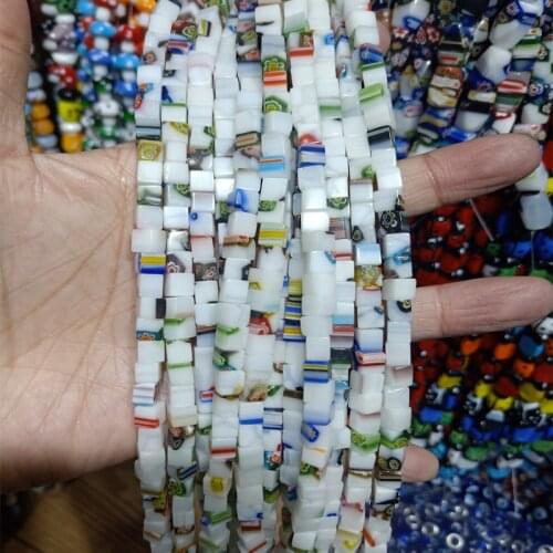 6mm Square-shape Handmade Lampwork Beads Fit DIY Jewelry Making Loose Lampwork Beads Necklace Bracelet Material Strand 16