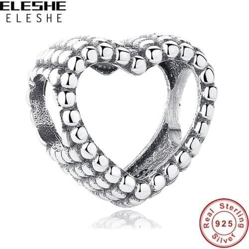 5PCS Wholesale ELESHE S925 Silver Classic Heart Bead Fit Original Bracelet DIY Jewelry Making For Women Gift