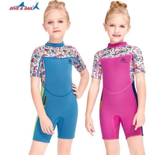Children Neoprene Surfing Shorty Wetsuit For Girl Print Thick Jellyfish Swimsuits Kids Swimwear Diving Suit Swim Scuba